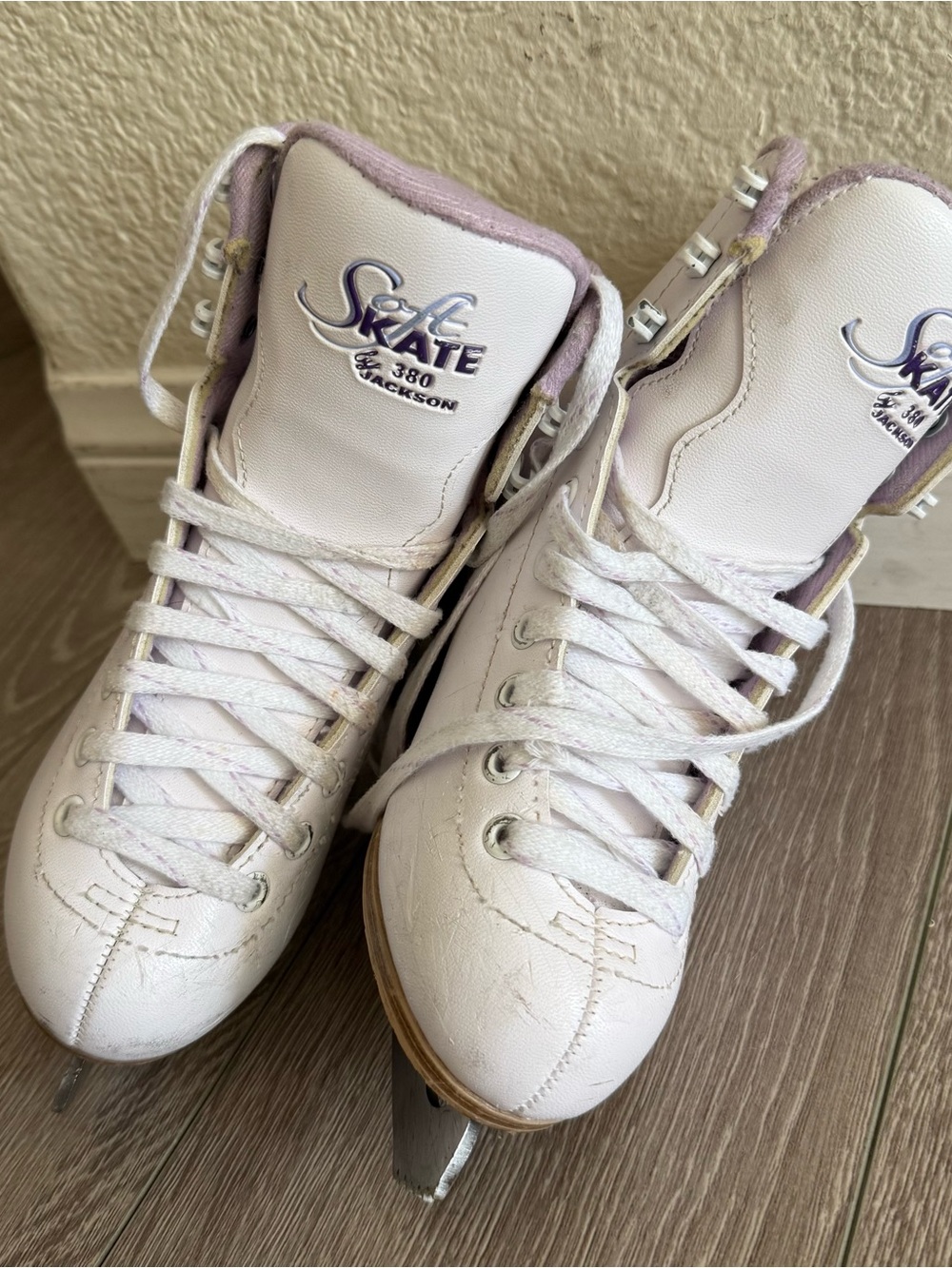 JACKSON Softskate 380 White and Purple Kids Figure Ice Skates